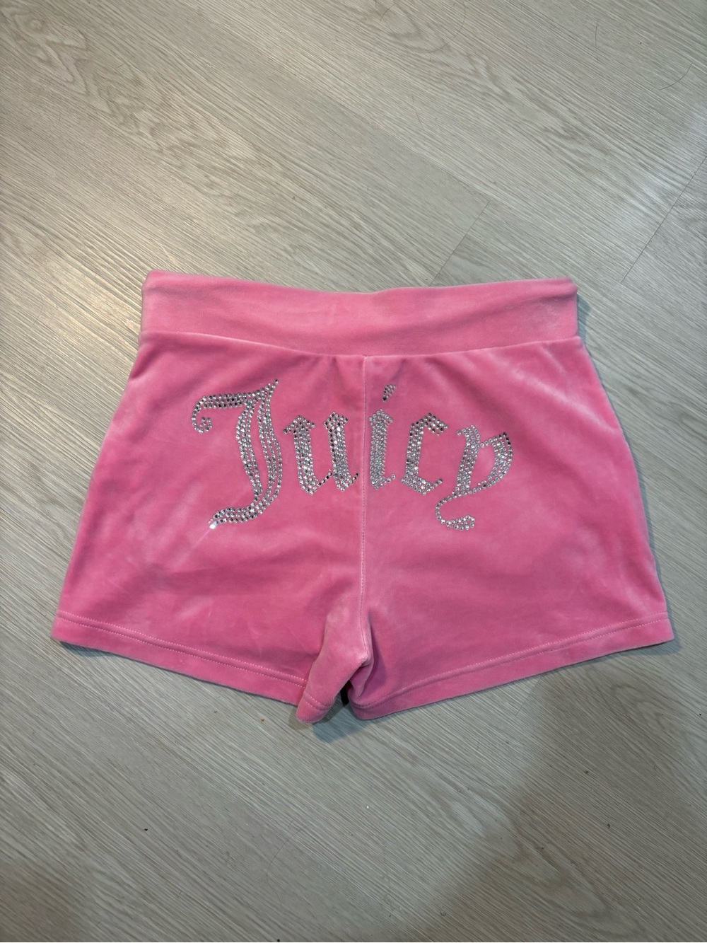 Juicy Couture Pink Velour Rhinestone Logo Shorts